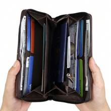 1pc Vintage Men's Long Wallet, Zipper Business Credit Card Holder, Large Capacity Soft Leather Wallet, Multi-Card Slots, Phone Holder, Zipper Coin Pocket, Portable, Ideal Holiday Gift For Women Wallet Mini Wallet Purse Wallet Wristlet Wallet