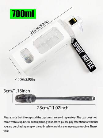 1 件 700 毫升运动水瓶和便携式吸管杯，时间标记运动水瓶 - 适合健身房/办公室/旅行/户外的激励水杯/水瓶，方形时尚设计，送给学生/成人的完美礼物