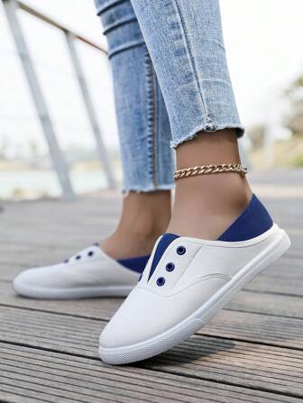 Women Elegant Lightweight Breathable White Canvas Sneakers - Low-Top Non-Slip Design, Slip-On, Suitable For Casual Wear And Daily Sports Wear | Minimalist Sports Shoes | Comfortable & Snug Fit