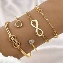 BEMMY 4 Pieces Luxury Love Shape Diamond Bracelet Set, Beautiful Alloy Open Bracelet, Suitable For Parties And Festivals - Gold - View 7