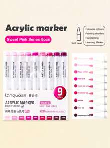 Languo 9 Color Acrylic Paint Markers, Pink Series 9pcs And Pink Large Capacity Pen Bag Set, Flexible Head,Brightly Colored For Stackable Colors,Doodle Drawing,Handwriting,Learning Markers Art Supplies Stationery Student Back-To-School Gifts Holiday Birthday Gifts Creative Gifts,School Supplies,Coloring Pens,Office Supplies,Art Supplies,