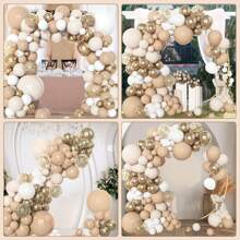 90pcs White Balloon Arch & Garland Kit, 18" 12" Sizes, Beige Cream Champagne Gold Metallic & Confetti Latex Balloons Suitable For Boho Neutral Baby Shower Birthday Party Decor