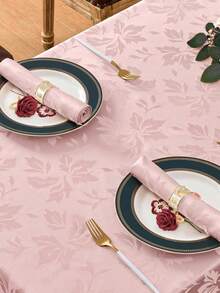 1 pieza Mantel rectangular de jacquard repelente al agua y a prueba de salpicaduras con patrón de hojas caídas, tela gruesa, adecuado para cenas, reuniones y días festivos - Rosa - Ver 4