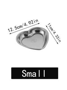 1pc Stainless Steel Creative Heart Shaped Snack Plate, Dessert Dish, Barbecue Tray, Fruit Salad Bowl