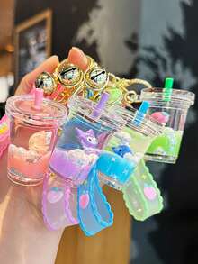 Sanrio 1 Stück Milchtee Tasse Flüssig-Quicksand Schlüsselanhänger, süßer Kawaii mädchenhafter Rucksack-Anhänger, Party Geschenk, Geburtstagsgeschenk