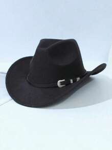Sombrero de vaquera de poliéster para mujer, sombrero fedora negro de copa blanda estilo western, para eventos al aire libre (talla única)