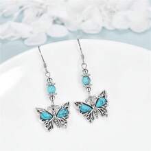 1 Pair Bohemian Vintage Style Earrings, Fashionable Simple Turquoise Butterfly Pendant Earrings - Suitable For Women Summer Beach Jewelry Gifts