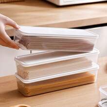 6 件装长方形塑料冰箱食品储存盒带盖，厨房面条、谷物、意大利面密封容器 - 彩色 - 查看 2