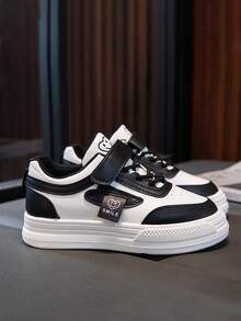 2025 primavera y otoño nuevos niños medianos y grandes ligero transpirable cabeza redonda con cordones de moda versátil zapatos deportivos, niños y niñas zapatos de tabla, antideslizante resistente al desgaste amortiguación zapatos casuales de los niños, fácil de poner y quitar de diseño - Negro - Ver 3