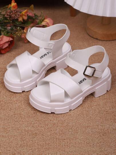 Girls Summer Fashion Roman Sandals, Thick Sole High Heel Shoes, Elegant Princess Shoes For Daily Outing, Wedding Party