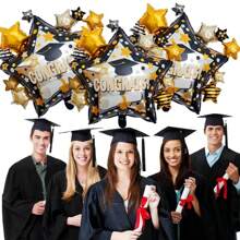 Set de 3 globos de graduación - Globos de felicitación con forma de estrella para ceremonia de graduación, decoraciones de fiesta, globos para celebraciones, para uso interior y exterior, globos de papel de aluminio