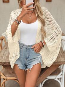 Cardigan de Malha Vazado Leve Feminino, Suéter Elegante de Praia e Verão Moderno, Jaqueta Fina de Frente Aberta, Primavera/Verão