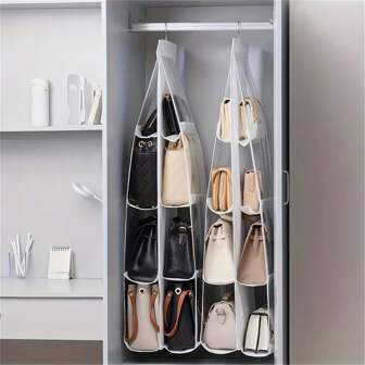 1pc, 6/8 Pockets Hanging Purse Handbag Organizer Clear Hanging Shelf Bag Collection Storage Holder Purse Bag Wardrobe Closet Space Saving Organizers