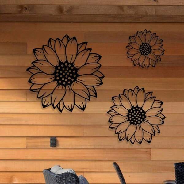 3 Pieces Metal Sunflower Wall Art, Rustic Garden Decor For Outdoor Fence, Living Room, Bedroom, Patio & Porch, No Power Required, Suitable For Modern Home Decor, Home Decoration, Room Decor, Bedroom Decor