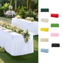 1/2 Pcs Spandex Round Tablecloth With Ruffled Skirt, Suitable For Rectangular Dining Tables, Wrinkle-Resistant And Washable, Elastic Patio Table Cover For Weddings, Bridal Showers, Birthday Parties, Home Decor, Holiday Parties, Themed Events, Banquet Table Decorations