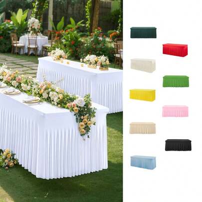 1/2 st rund spandexduk med volang, lämplig för rektangulära matbord, skrynkelbeständig och tvättbar, elastiskt altanöverdrag för bröllop, möhippa, födelsedagsfester, heminredning, högtidsfester, temaevenemang, bankettbordsdekorationer