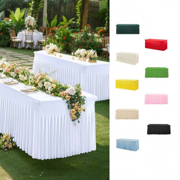 1 Piece / 2 Pieces Simple Style White & Colorful Spandex Tablecloth, Sun Dress Style Table Cover Suitable For Rectangular Dining Table, Wrinkle-Resistant And Washable, Stretchy Patio Table Skirt For Wedding, Banquet, Party