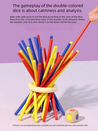 1 Set Juego de Palitos - Aporta diversión refrescante a la familia - Cultiva habilidades de equilibrio y paciencia - Adecuado para fiestas de Navidad, Acción de Gracias - Nuevo juguete interactivo creativo (Color de los palitos aleatorio)