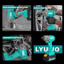 LYUWO 电动工具，可充电锂电池 21V 电动扳手，800N.M 高扭矩，带 LED 灯，顺时针和逆时针旋转，可在汽车维修以及各种家庭和商业制造场景中高效工作。4.0Ah 容量电池，国际标准充电器 - 質感藍 - 查看 3