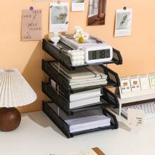 4-Tier Plastic File Tray Office Desk Organizer, Horizontal Filing Rack Paperwork Storage Box Desktop Document Holder, Multi-Layer File Sorting Rack,Back To School,School Supplies
