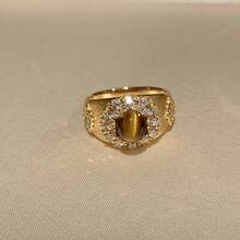 Vintage Natural Tiger Eye Stone Ring Melad Light Luxury High-End Feel Micro-Inlaid Brushed Wide Band Ring For Women - B款天然虎眼戒指 - 查看 6