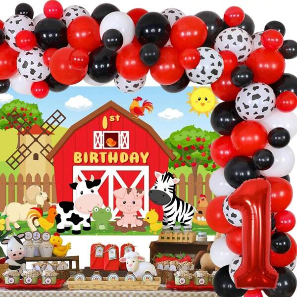 68 piezas Decoraciones de tema de animales de granja para el 1er cumpleaños, guirnalda de globos, decoraciones de cumpleaños de feliz cumpleaños de granja, fondo de fiesta de cumpleaños de granja para suministros de fiesta de cumpleaños de la granja