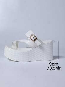 Sandálias de Plataforma e Cunha Decoradas com Tanga Multicolorida, Moda de Verão Feminina, Casual, Confortáveis para Férias, Combina com Vestido ou Calça, Clássicas, Bico Aberto, Respiráveis, em Couro PU