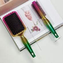 1PC Luxury Professional Round Hairbrush, Air Cushion Comb For Styling, Soft Bristle, Scalp Massage Comb, All Hair Types, Comfort Grip Handle, Effective Tool, Hair Care, Anti-Static, Detangling, Straight/Curly, Mirror Surface, Rainbow, Gift