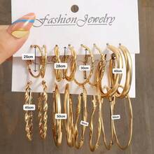 8 Pairs Simple Braided Hoop Earrings, Fashion & Versatile Earring Set - Gold - View 5
