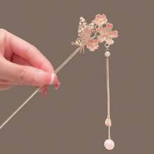 1 Stück Kirschblüten Haarkamm, Vintage Blumen Haaraccessoire für Frauen, elegante Hanfu Haarspange, quastenbesetzter Cheongsam Haarclip