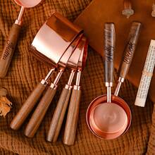 Customized Walnut Wood Measuring Cup & Scoop Set, 4pcs Stainless Steel Measuring Spoons, 4pcs Stainless Steel Measuring Cups, Great Gift For Family, Love, Friends, Coworkers, Leaders, Birthday, Festival, Business - Walnut - View 6