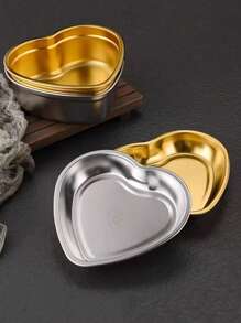 1pc Stainless Steel Creative Heart Shaped Snack Plate, Dessert Dish, Barbecue Tray, Fruit Salad Bowl