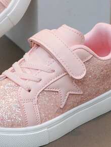 1 Pair Girls Glitter Star Decor Lightweight Flat Sport Shoes, Comfortable Non-Slip Casual Outdoor Shoes, All Season - Pink - View 7