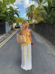 Women's Asymmetric Ruffled Asymmetrical Neck Yellow Top For Date Night,Boho Beach Vacation,Country Concert,Fall Women,Cute Tops,Fairycore,Winter For Women,Country Concert,Going Out Tops Women