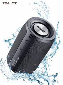 ZEALOT S32 10W 无线扬声器，户外便携式，蓝牙扬声器，IPX5 防水，1800mAh 长电池寿命，8 小时游戏时间，响亮的立体声，兼容 SD 卡/USB/AUX，双配对功能，免提通话，支持手机/平板电脑/电视连接，适用于汽车/骑自行车/室内/桌面/派对/海滩 - 黑色 - 查看 1
