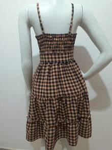 Slim-Strap Plaid Dress - Festa Junina 2025 Shortened Model That Enhances The Body, Vibrant Colors - 卡其色 - 查看 2