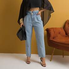Women's High Waisted Marbled Mom Jeans - 淺灰色 - 查看 5
