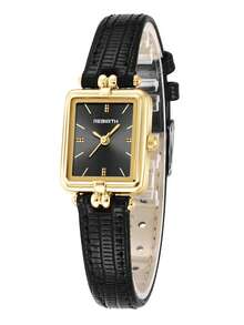 1 pieza Reloj de cuarzo casual cuadrado con correa de piel retro para mujer, apropiado para uso diario