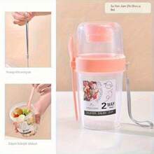 1 Pcs 600ML/21OZ Salad Shaker Cup With Lids And Fork Fresh Salad Shaker Container For Lunch, Portable Breakfast Meal Vegetable And Fruits (White,Pink,Green)