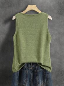 Solid Color Knitted Vest For Women, Retro Japanese Style, Layered Wear Short Casual Summer Holiday Versatile, Autumn Early Transition, Layered Wear Commute, Minimalist Retro Colorful Music Festival School Uniform Crop Top
