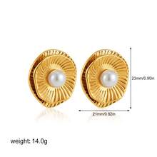 1 对女士不锈钢仿珍珠优雅环形耳环，百搭设计