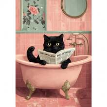 1 件现代奇思妙想黑猫阅读报纸海报浴室复古粉色极简主义装饰趣味厕所帆布画墙艺术礼物可选框架 - 彩色 - 查看 18
