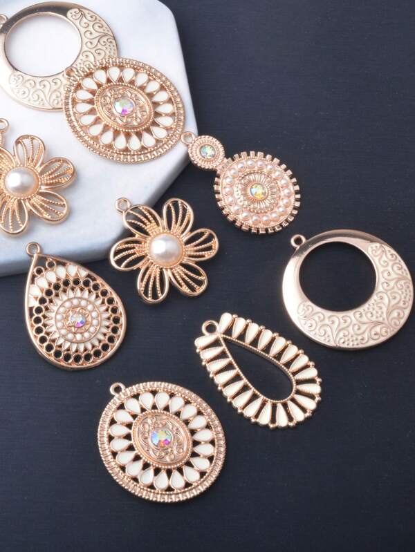 12 قطعة/ مجموعة من الجذابات الذهبية البوهيمية المصنوعة من سبيكة الزنك، شكل قطرة الزيت البيضاء والزهور الدائرية والبيضاوية والقطرة، مجموعة مختلطة أقراط زخرفية، مستلزمات صناعة المجوهرات DIY