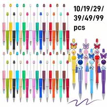 49pcs DIY Beaded Plastic Pens, Creative DIY Beaded Handmade Gift Pens, Mixed-Color Beaded Pens (Without Beads), Black Ink Pens Are Suitable For Making Decorative Gifts For Office And School Teaching Supplies - Multicolor - View 2