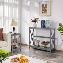 Console Table For Entryway, 2 Tier Narrow Sofa Table Bookshelf Accent Tables W/Storage Shelf, Living Room Entry Hall Foyer Tables Furniture, Grey - Black - View 2