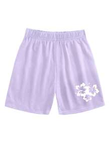 Conjunto de camiseta de manga corta con cuello redondo y pantalones cortos con estampado de letras para niña preadolescente