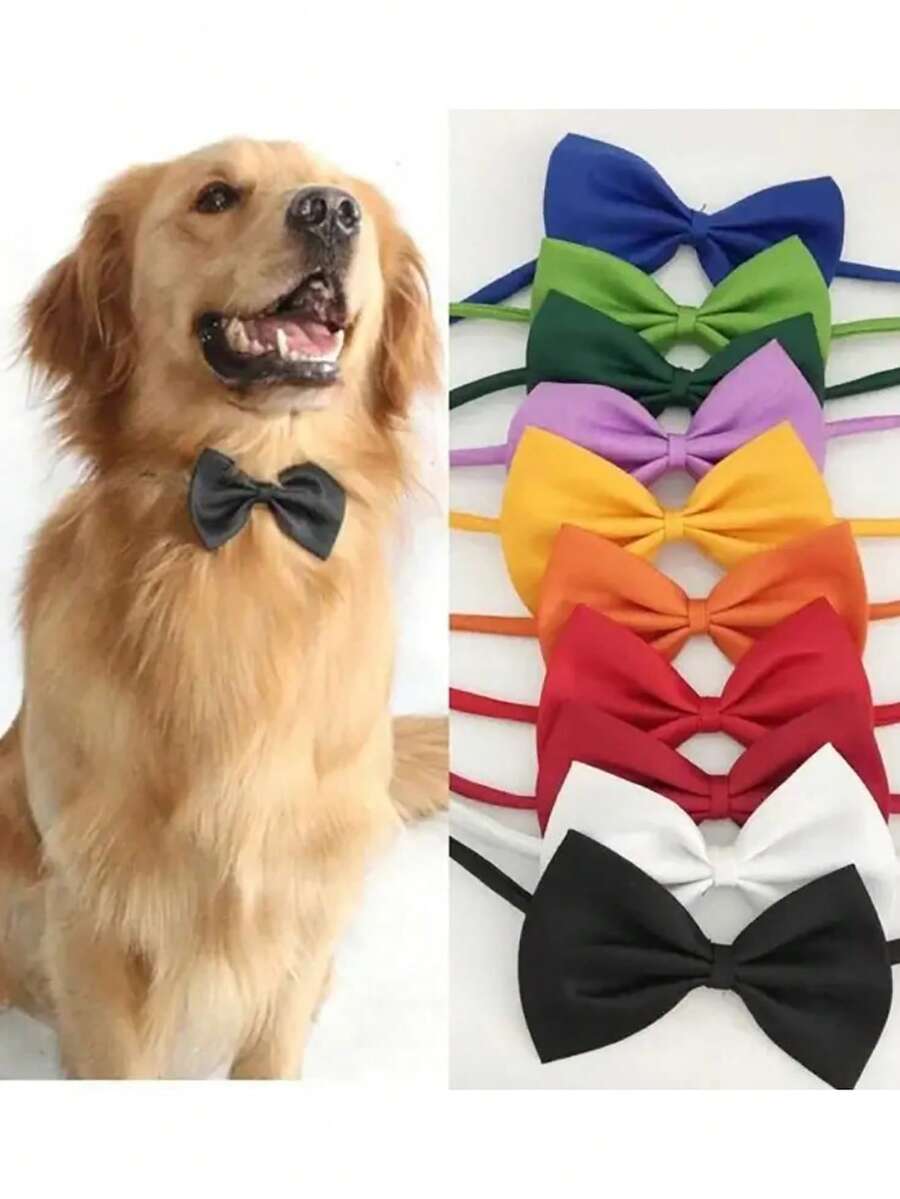 Adjustable Pet Bow Tie Collar - Polyester Material, Suitable For Small To Large Dogs And Cats