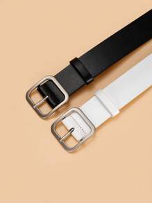 2pcs Solid Square Buckle Decorative Waist Belt, Versatile & Suitable For Daily Use, Women Summer, School
