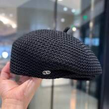 1Piece Men Solid Color Mesh Beret Side Silver Clasp Versatile Beret Outdoor Sunscreen Leisure Hat Spring Autumn Travel Tourism Beach Vacation - 卡其色 - 查看 4