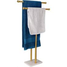 Best Choice Double TShape Standing Bath Towel Rack With Marble Base Design 2 Tier Towel Holder In Brushed Gold Finish Durable Stainless Steel - BrushedGold - View 2